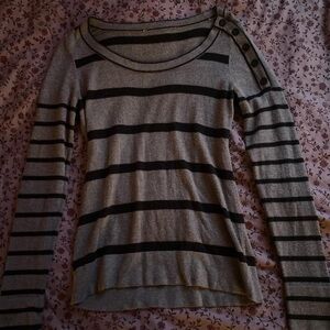 LOFT Gray and Black Striped Long Sleeve Top